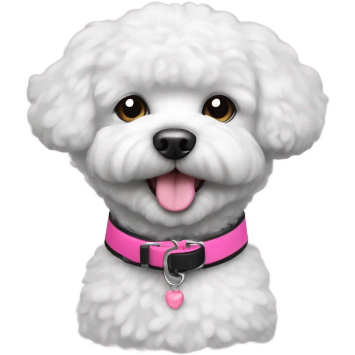 Completely Black bichon dog with a pink collar emoji