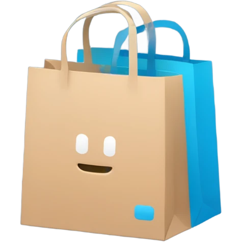 Create a minimalist logo merging a chat bubble and shopping bag in a blue color palette. Focus on clean, modern design, symbolizing communication and commerce. Keep it versatile and recognizable for digital and print use. emoji