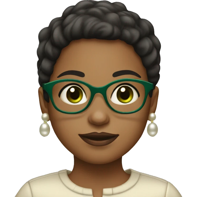 Girl with short dark hair, big green eyeglasses, pearl earrings emoji