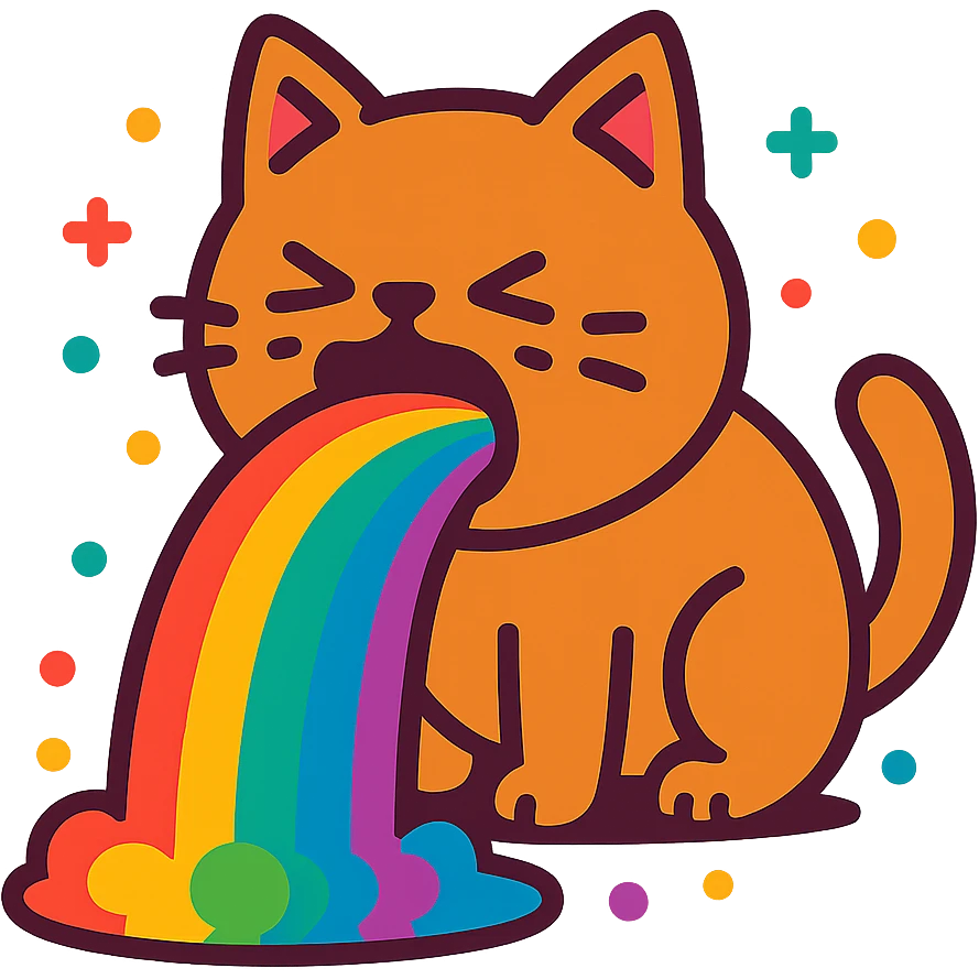 a cute animal throwing up a rainbow, playful and colorful emoji