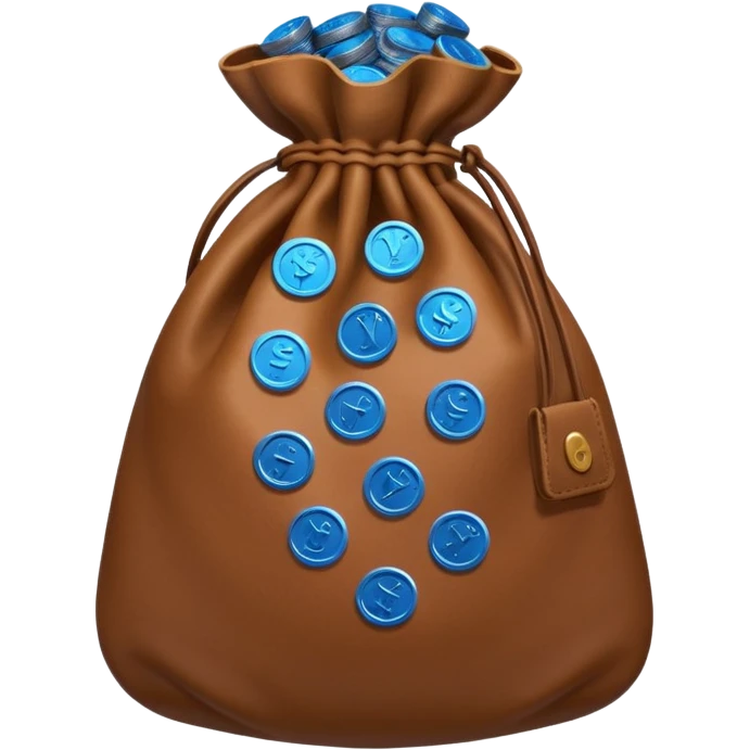 brown money bag of blue coins emoji