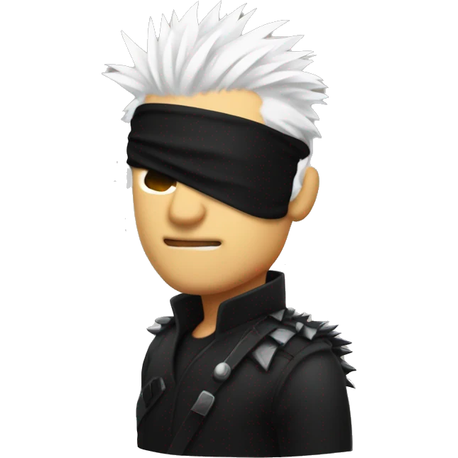 spiky white hair and a black blindfold emoji