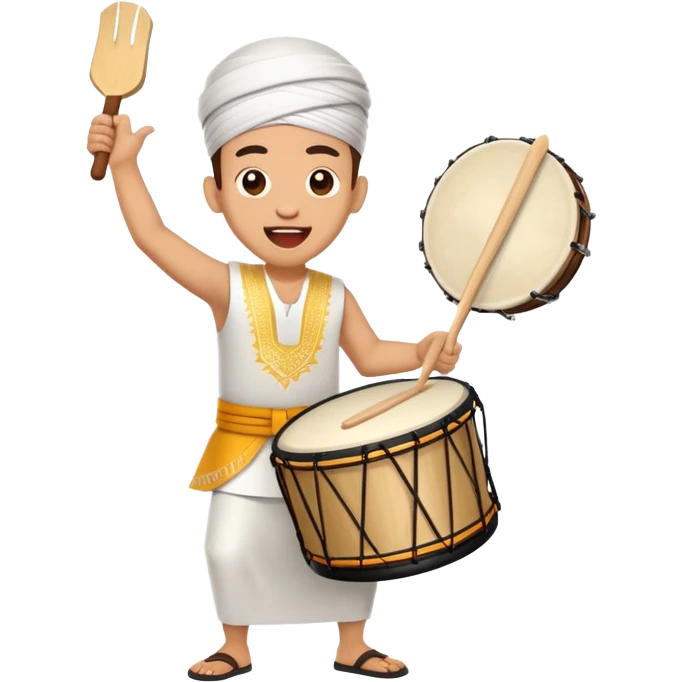 cheerful cartoon character banging a drum shouting sahur Indonesian Ramadan tradition emoji