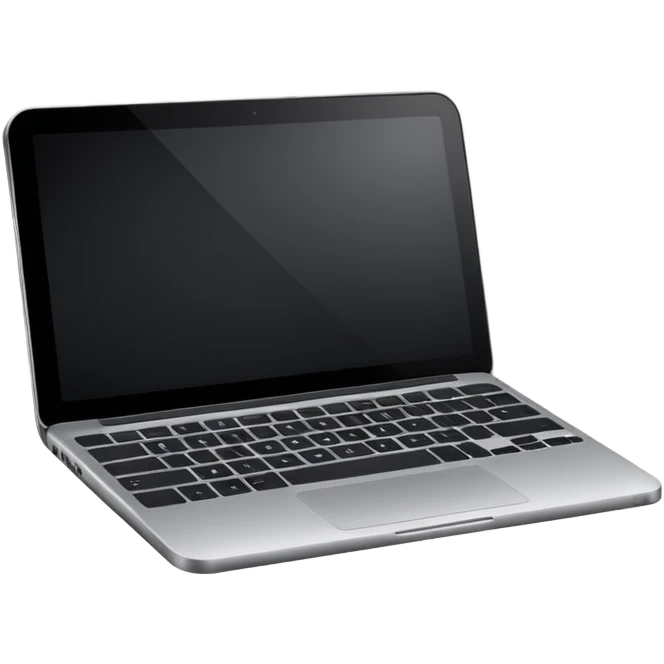 iOS-style emoji of a modern laptop. Smooth gradients, rounded shape, metallic look. Simple, clean, no background, balanced proportions black screen. emoji