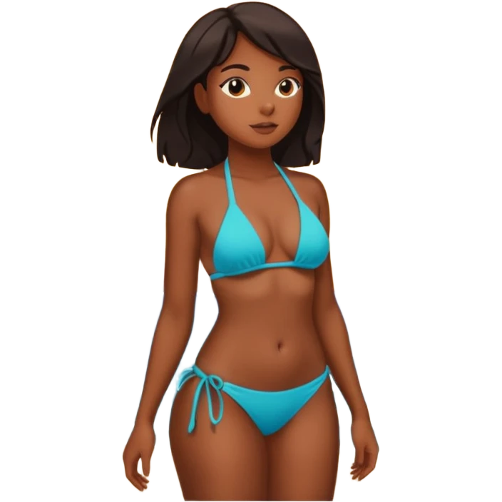 a slim thick black girl wearing a bikini standing looking out into the sun set emoji