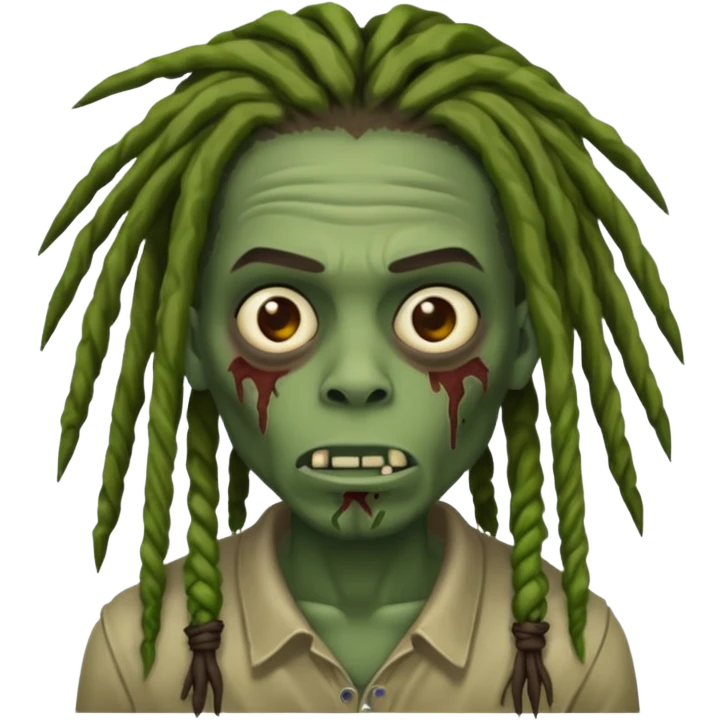 African American zombie with dreads, greenish skin emoji