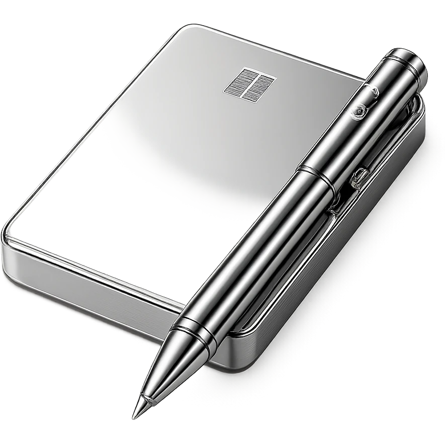 reflective chrome paper and pen set, both highly metallic and polished emoji