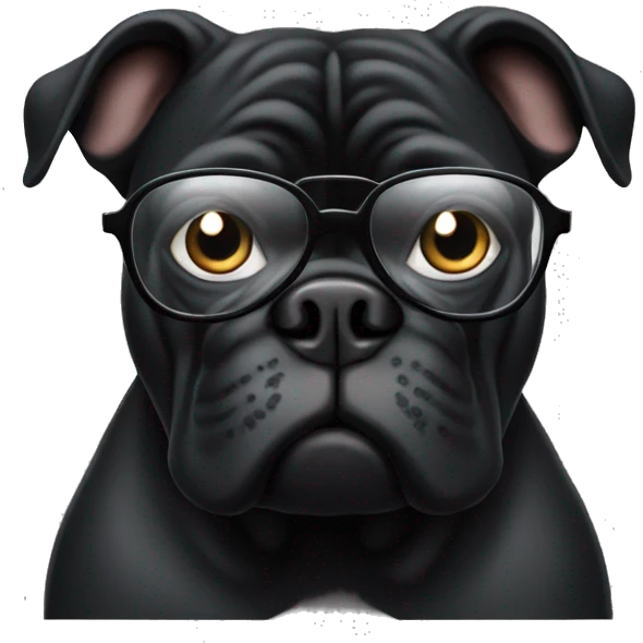Solid Black bulldog with readng glasses emoji