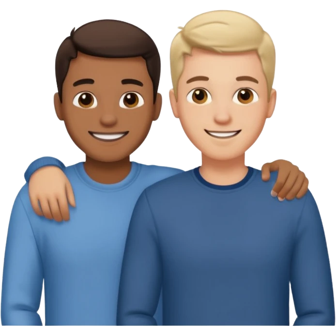 dos amigos hombres que comparten arquiler atras en una casa emoji