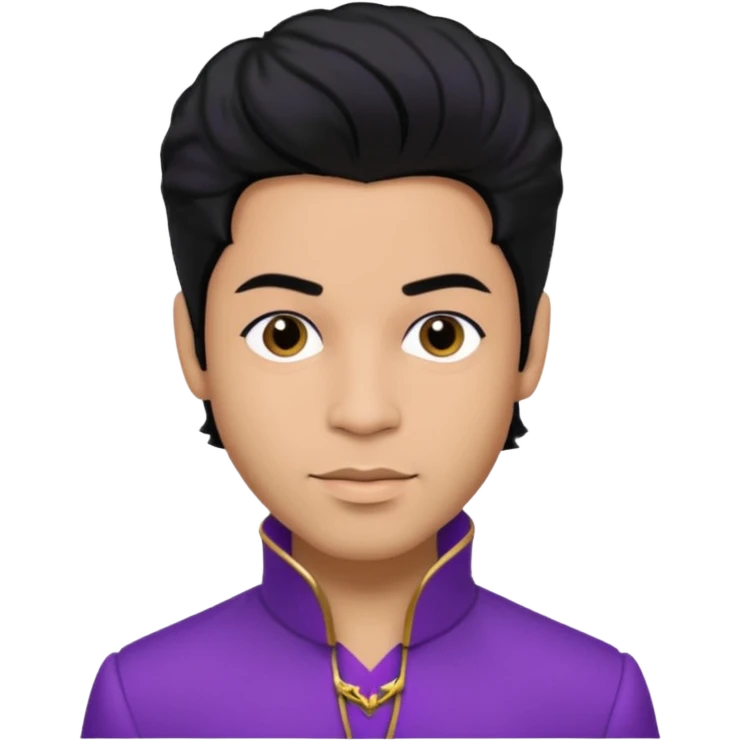 Prince Rogers Nelson with olive skin, black hair, purple outfit emoji