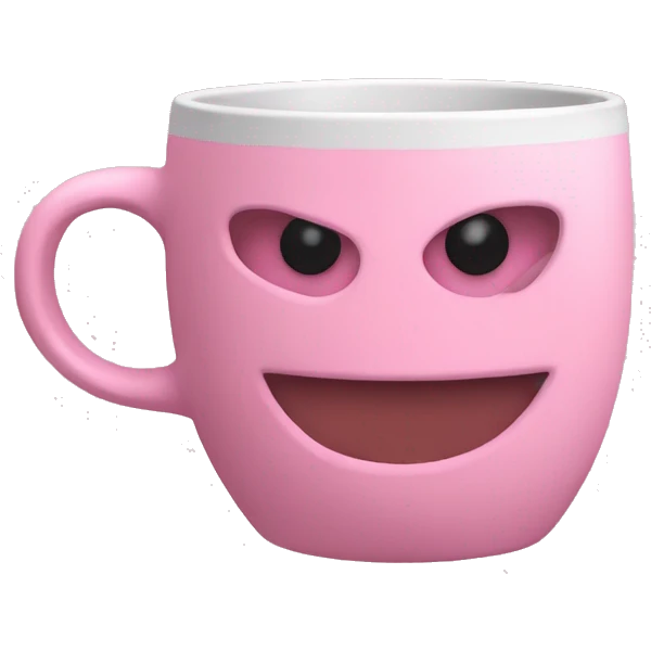 a pink plain coffee mug without a face with one handle on the right, coffee inside it, there is nothing around emoji