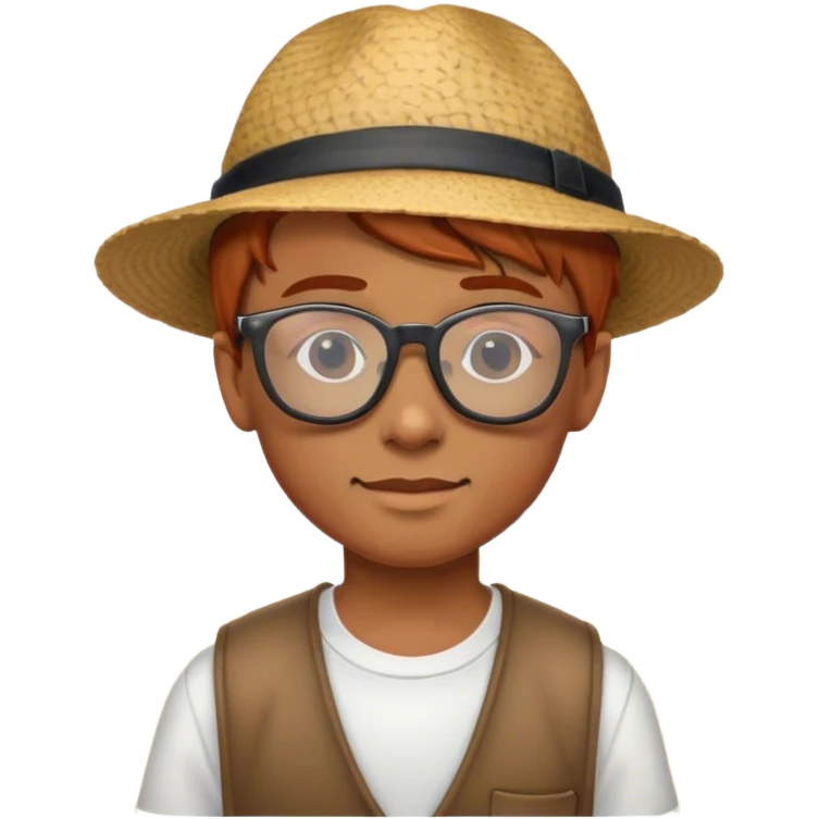 school  boy with copper hair and glasses, beach vibes emoji