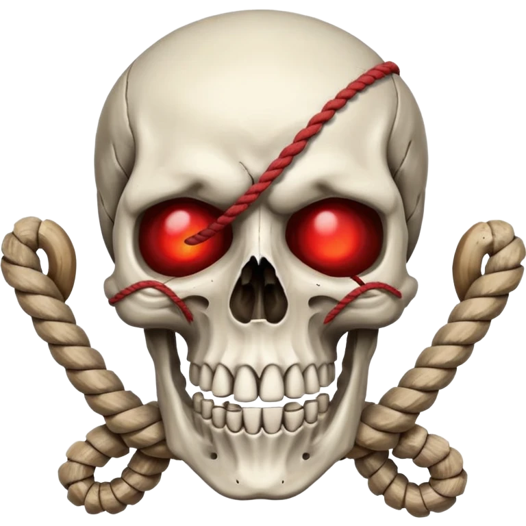 skull with red eyes, rope tied around jaw emoji
