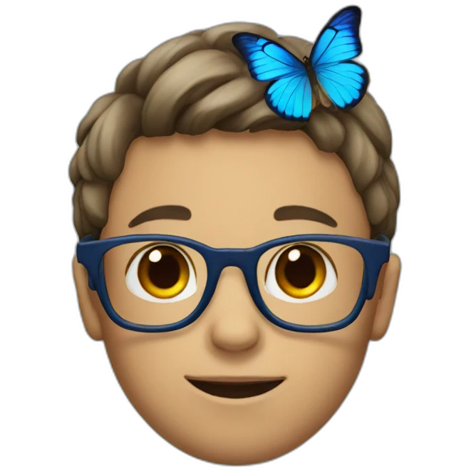 boy with glasses blue butterfly on his head emoji