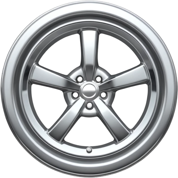 A chrome car wheel emoji, polished silver metal rim, smooth circular shape, minimal futuristic design, soft reflections, iOS emoji style, centered on white background, ultra clean look emoji