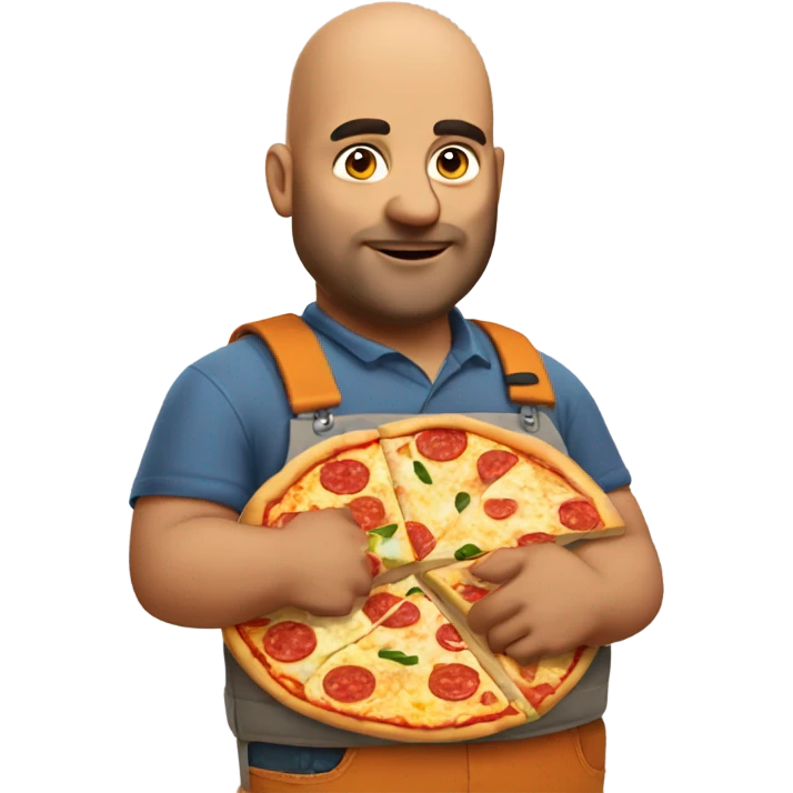 fat bald middle eastern builder with a pizza in his hand emoji
