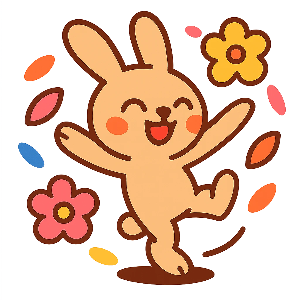 pale brown bunny spinning with flower petals around, vibrant-toon style emoji