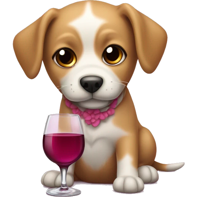 perrito con un moño rosa tomando vino emoji