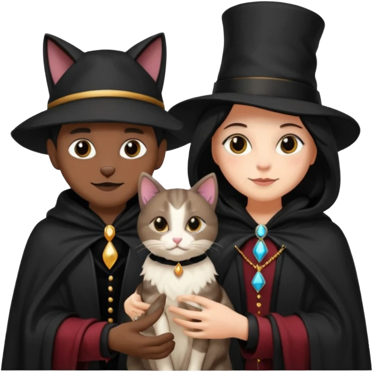 magician couple and their pet cat emoji