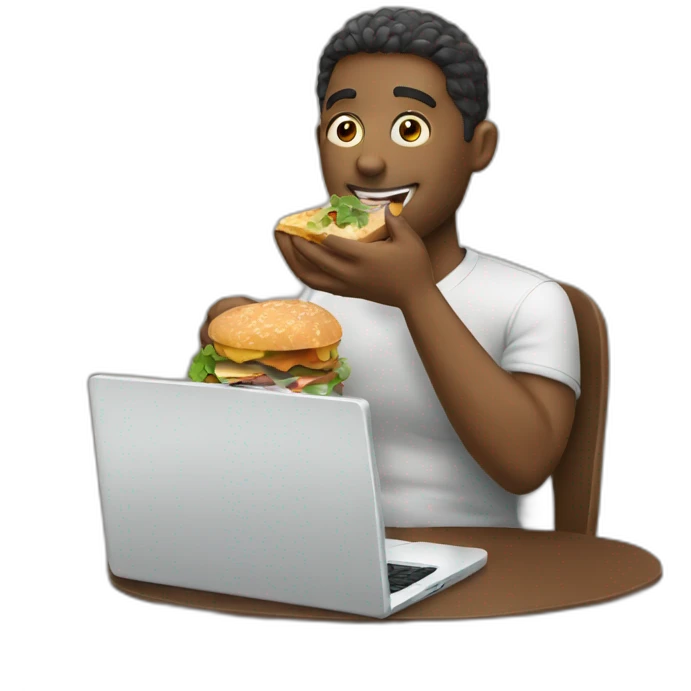 man eating lunch with laptop emoji