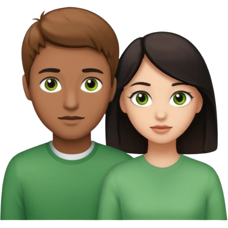 A boyfriend with light brown hair and green eyes next to his girlfriend with brown eyes and black hair emoji