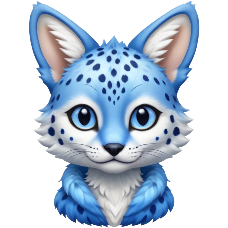 Cute, realistic, furry, big-eyed Cobalt-blue, sapphire-blue-spotted, white-pointed, exotic Serval-sergal-Trico-fusion-animal-hybrid, with a gradient sky-blue fur coat emoji