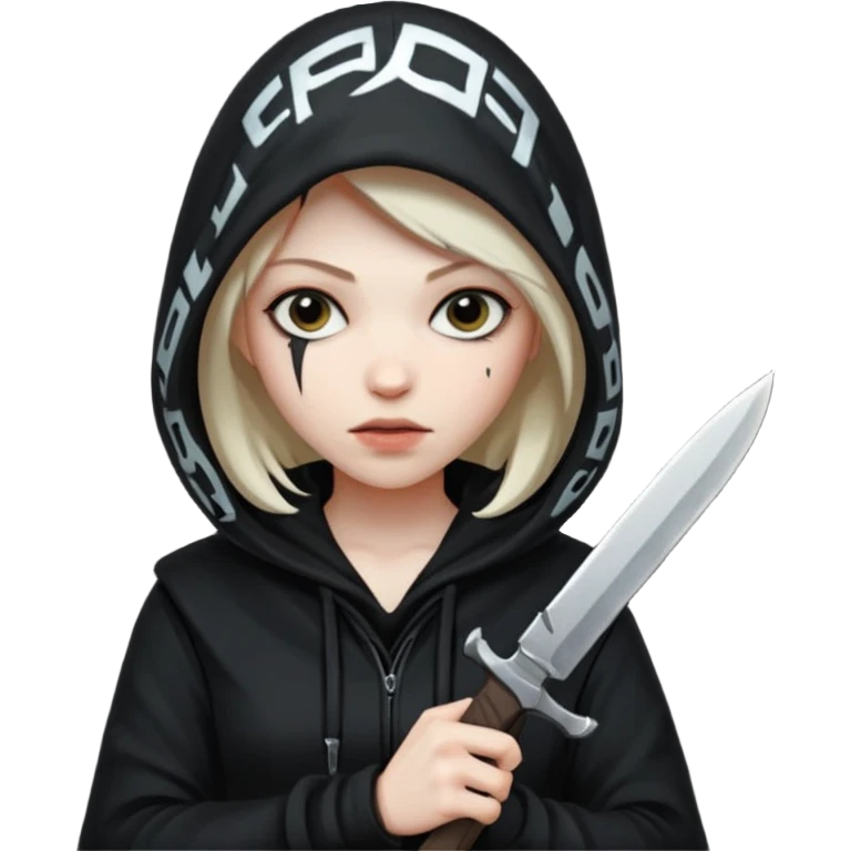 Female assassin in all black wearing a hood and holding knives emoji