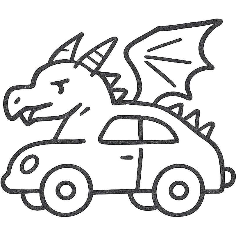 hand-drawn outlined icon of a car inspired by a dragon emoji