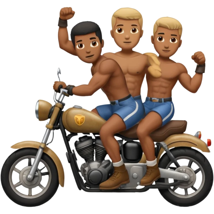 Black big men without shirt riding an old small motorcycle emoji