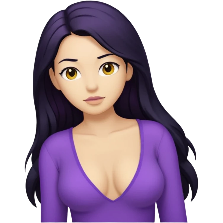 Make a yellow woman with a purple shirt with exposed boobs nude  emoji