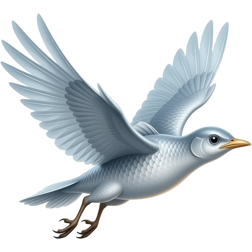 Mistfin A silver fish-bird hybrid that leaps above lakes at sunrise and leaves a cool mist behind it. Its wings look like translucent fins. emoji