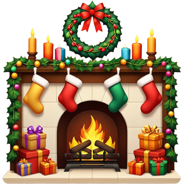 Cozy Christmas fireplace with decorations emoji
