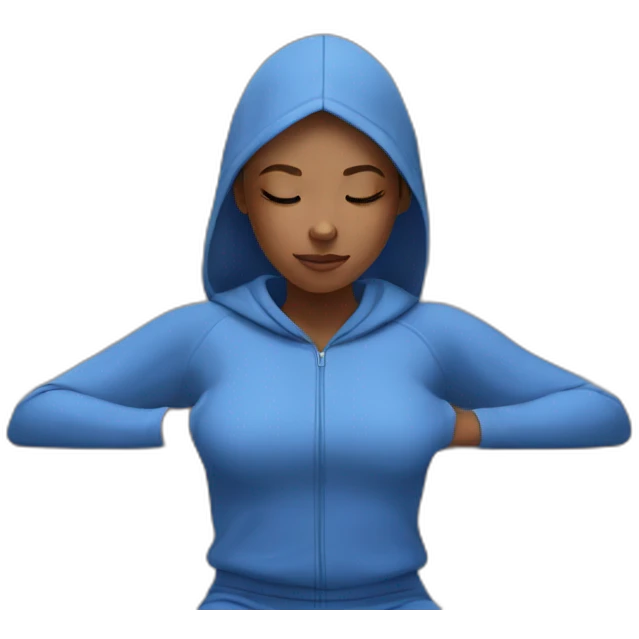 a girl in a blue tracksuit meditates emoji