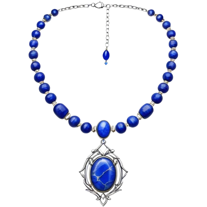 mystical necklace with lapis lazuli stone, glowing blue with white veins emoji