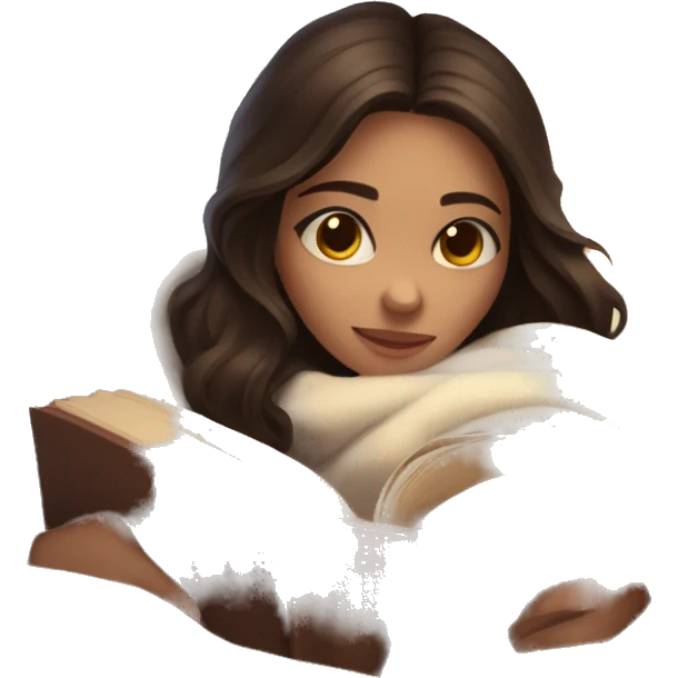 beautiful brunette girl hugging a book under a blanket emoji