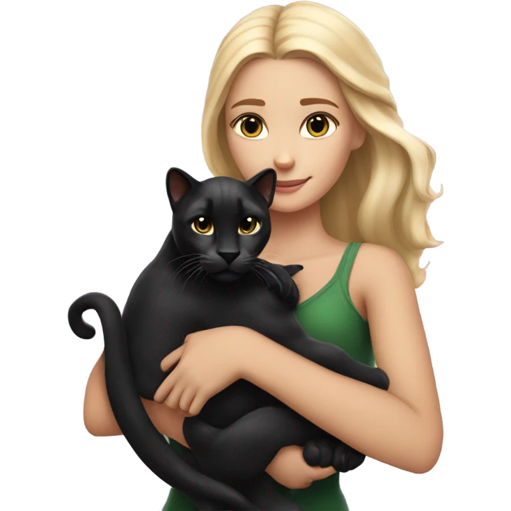 beautiful blonde girl holding a Black panther cat cof bengal origin in her arms emoji