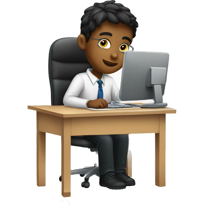 schoolboy sitting at desk, working at computer emoji