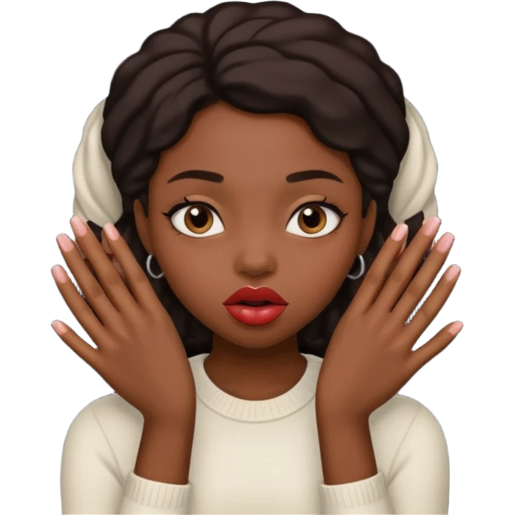 Black girl grabbing her lips with her hands emoji