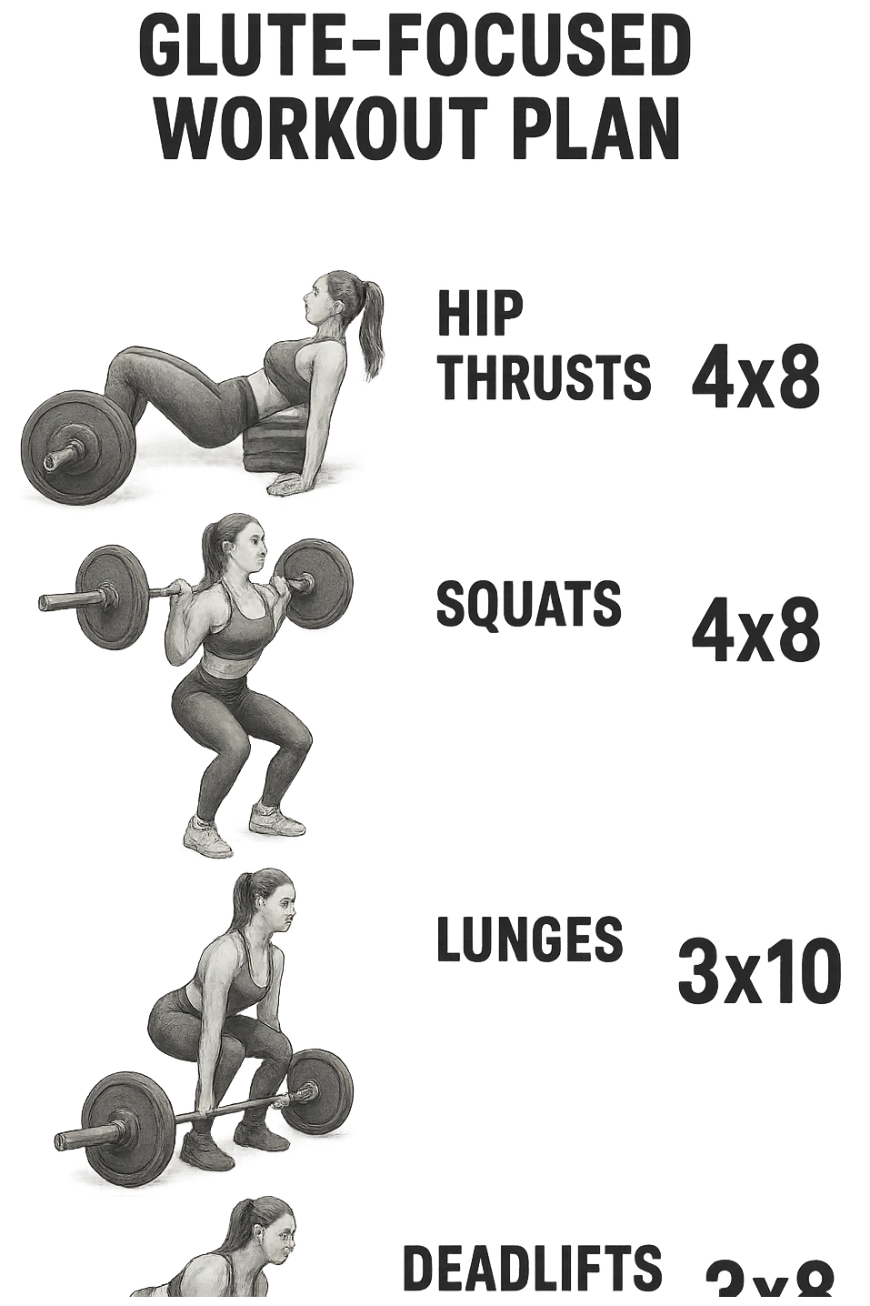 scheda di allenamento glutei con le reps scritte (tipo 4x8 ecc), iperrealistico 4k emoji