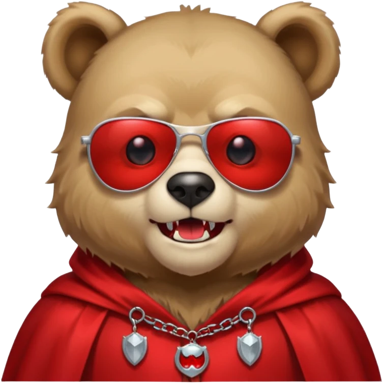 Vampire animal, bear in red collar cloak, red eye, fangs, sunglasses emoji
