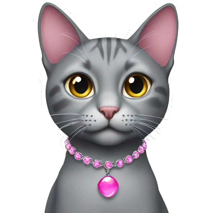 Gray cat with pink necklace emoji