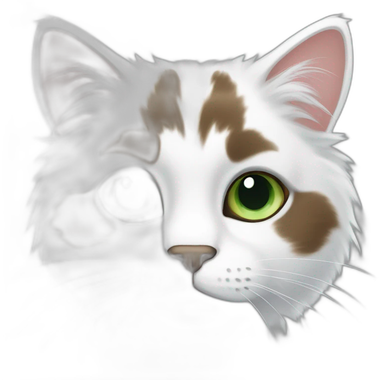 white fluffy bi-colour cat with dark brown ears and upper head, brown ears and green eyes emoji