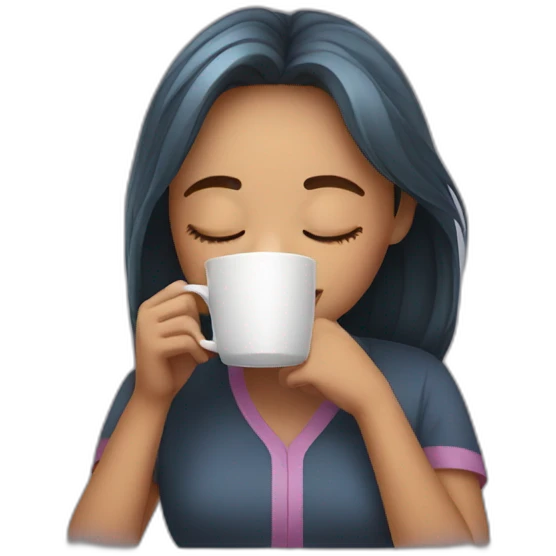 a sleepy girl drinking coffee emoji