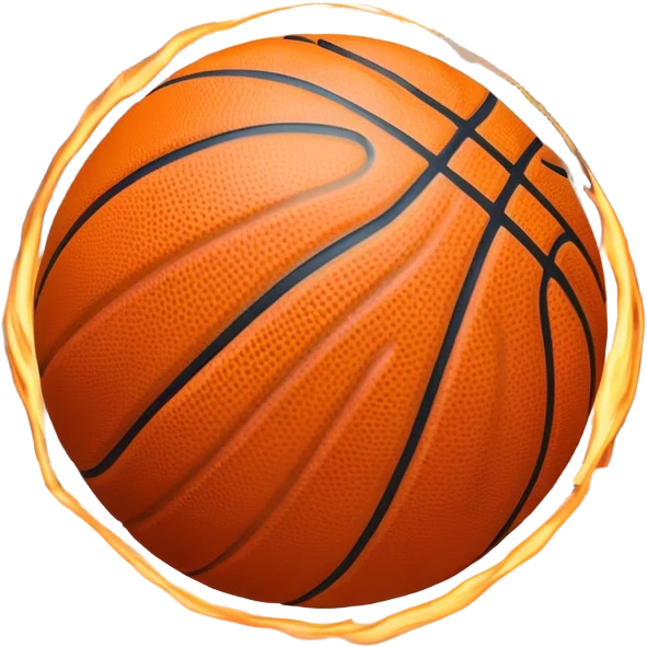Cinematic Realistic image of a basketball captured in dynamic motion, with detailed surface textures and a slight motion blur, set against a vibrant urban backdrop with energetic lighting emoji