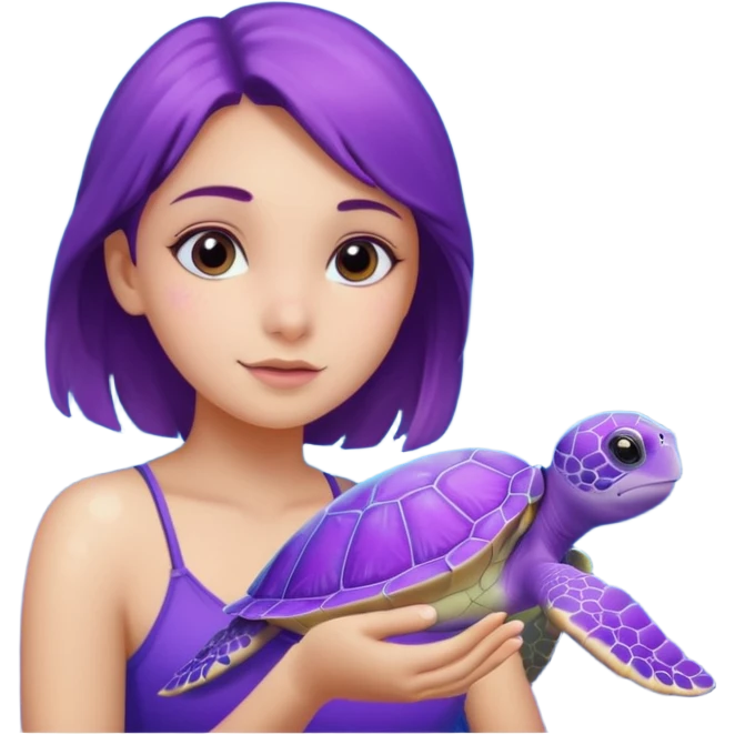A girl with a purple Sea turtle in the ocean emoji