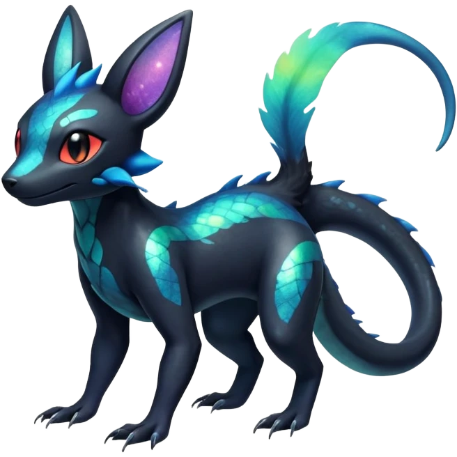 Colorful Iridescent Exotic Salandit-Aurorus-Umbreon-Fakémon-hybrid-creature (full body)  emoji