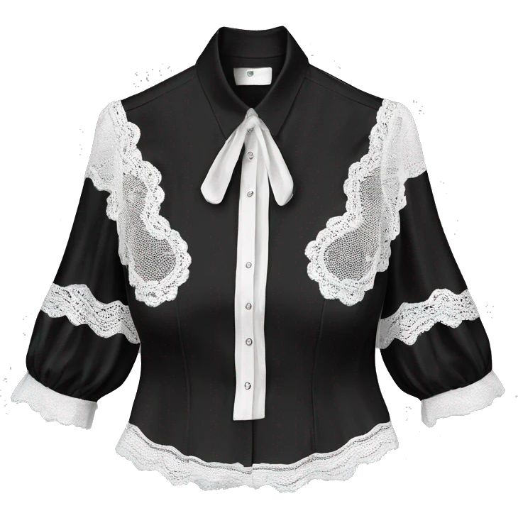 Realistic isolated black cap sleeve silk button up blouse with white lace. emoji