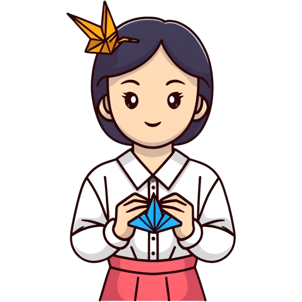 Ukrainian young girl in a white embroidered traditional shirt (vyshyvanka) holding origami paper crane emoji