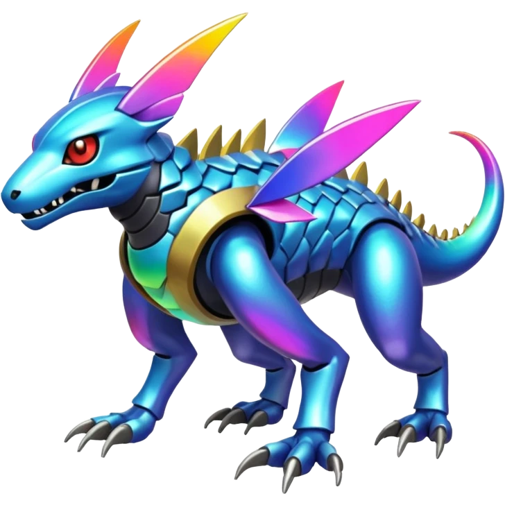  exotic colorful Protogen-Fakémon-Pokémon-Spectrobes-Digimon-Vernid-creature (full body) emoji