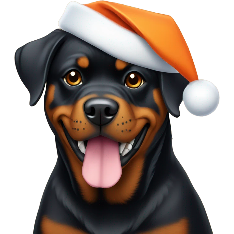 Rottweiler wearing an orange Santa hat  emoji